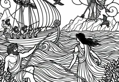 Odysseus überlistet die Sirenen auf seinem Schiff – Malvorlage griechische Mythologie kostenlos