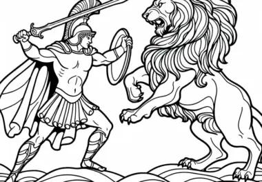 Herakles beim Erlegen des Nemeischen Löwen – Ausmalbild zur griechischen Mythologie