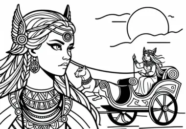 Freya mit Halskette Brisingamen – Malvorlage zur nordischen Mythologie kostenlos
