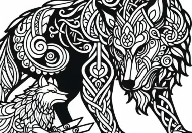 Fenrir – Der riesige Wolf als Malvorlage aus der nordischen Mythologie kostenlos