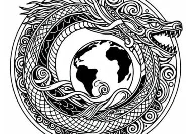 Jörmungandr – Die Weltschlange, die die Erde umspannt: Malvorlage zur nordischen Mythologie