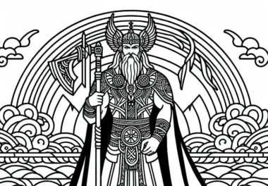 Heimdall – Der Wächter der Regenbogenbrücke Bifröst – Malvorlage zur nordischen Mythologie kostenlos