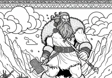 Eisriese in Jötunheimr kämpft – Malvorlage nordische Mythologie kostenlos
