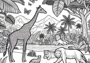 Exotische Dschungeltiere: kostenloses Ausmalbild