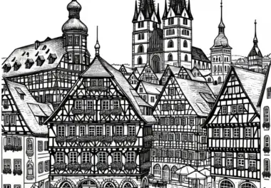 Historische Altstadt mit Fachwerkhäusern: Ausmalbild