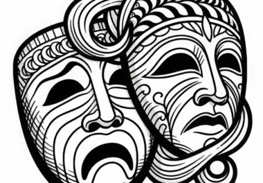 Theatermaske: Tragoedie und Komödie im klassischen Stil zum Ausmalen (Kostenlos)