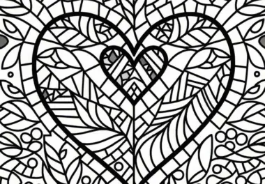 Mosaikherz mit verschiedenen Formen: Ausmalbild zum Download (Gratis)