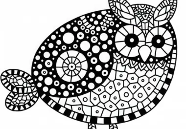 Eule aus Mosaiksteinen als Malvorlage (Gratis)