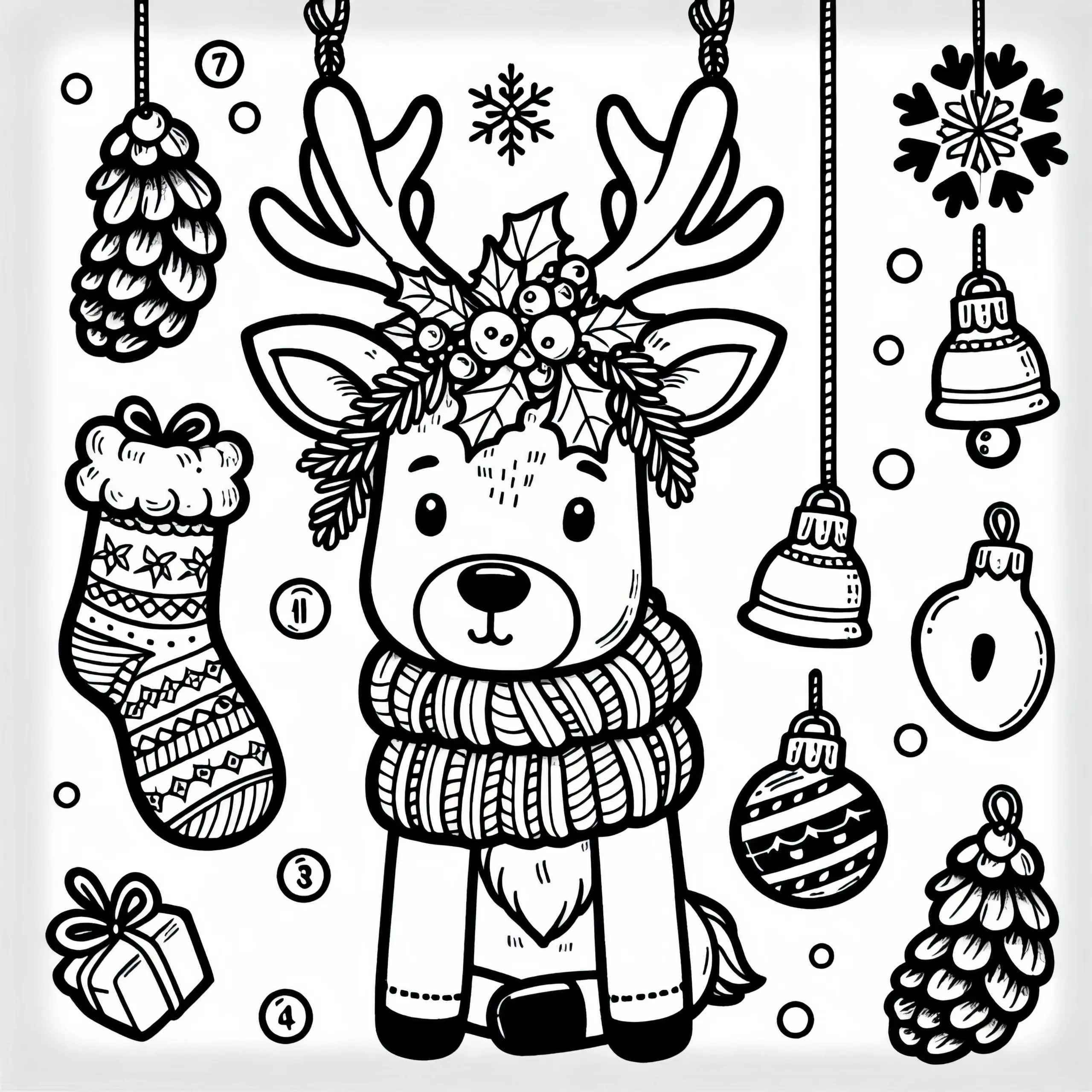 Rentier Ausmalbild für den 9. Dezember im Adventskalender