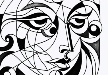 Abstraktes Gesicht im kubistischen Stil: Ausmalbild von Pablo Picasso (Kostenlos)