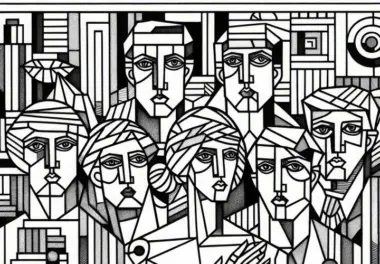 Gruppenporträt im Stil von Pablo Picasso: Kostenloses Ausmalbild