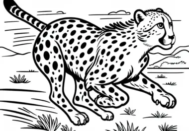 Gepard in der Savanne: Einfache Malvorlage (Gratis)