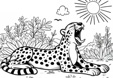 Gepard in der Sonne: Ausmalbild zum Download (Kostenlos)