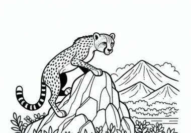 Gepard auf einem Felsen: Einfaches Ausmalbild (Gratis)