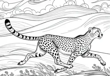 Gepard in der Savanne: Ausmalbild zum Download (Kostenlos)