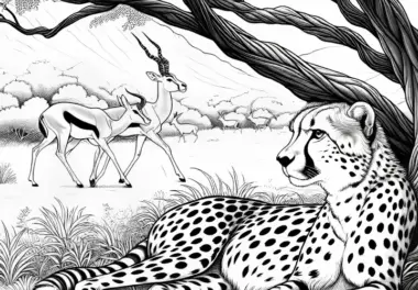 Gepard im Schatten unter Baum: Kostenlose Malvorlage