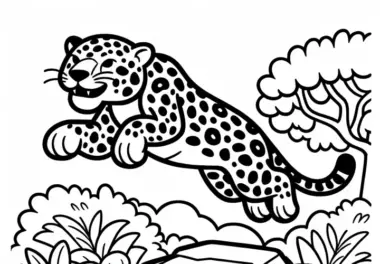 Jaguar springt über Felsen: Ausmalbild zum Herunterladen (Gratis)