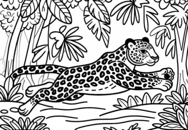 Jaguar durch Regenwald: Malvorlage zum Herunterladen (Kostenlos)