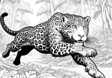 Jaguar im Regenwald: Ausmalbild zum Download (Gratis)