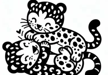 Zwei Leoparden spielen miteinander: Kostenlose Malvorlage