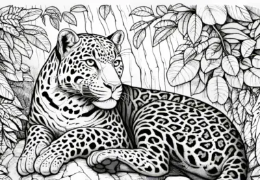 Leopard auf Felsen vor Steinwand: Malvorlage zum Download (Gratis)