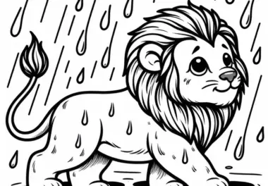 Löwe im Regen: Malvorlage zum Herunterladen (Gratis)