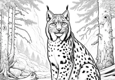 Luchs auf Felsen beobachtet Umgebung: Detailreiche Malvorlage (Kostenlos)