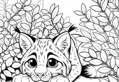 Luchs hinter einem Busch: Einfaches Ausmalbild (Kostenlos)