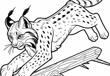 Luchs springt blitzschnell auf Beute zu: Einfaches Ausmalbild (Kostenlos)