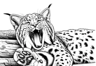 Luchs gähnt: Detailreiches Ausmalbild (Gratis)