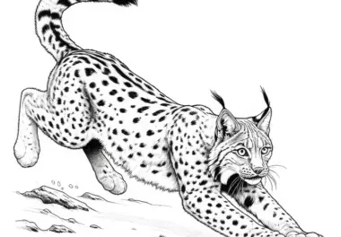 Luchs springt auf Beute zu: Detailreiches Ausmalbild (Kostenlos)