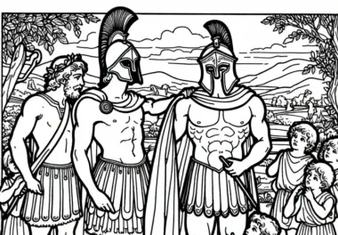 Achilles erhält neue Rüstung von Hephaistos – Ausmalbild Ilias gratis
