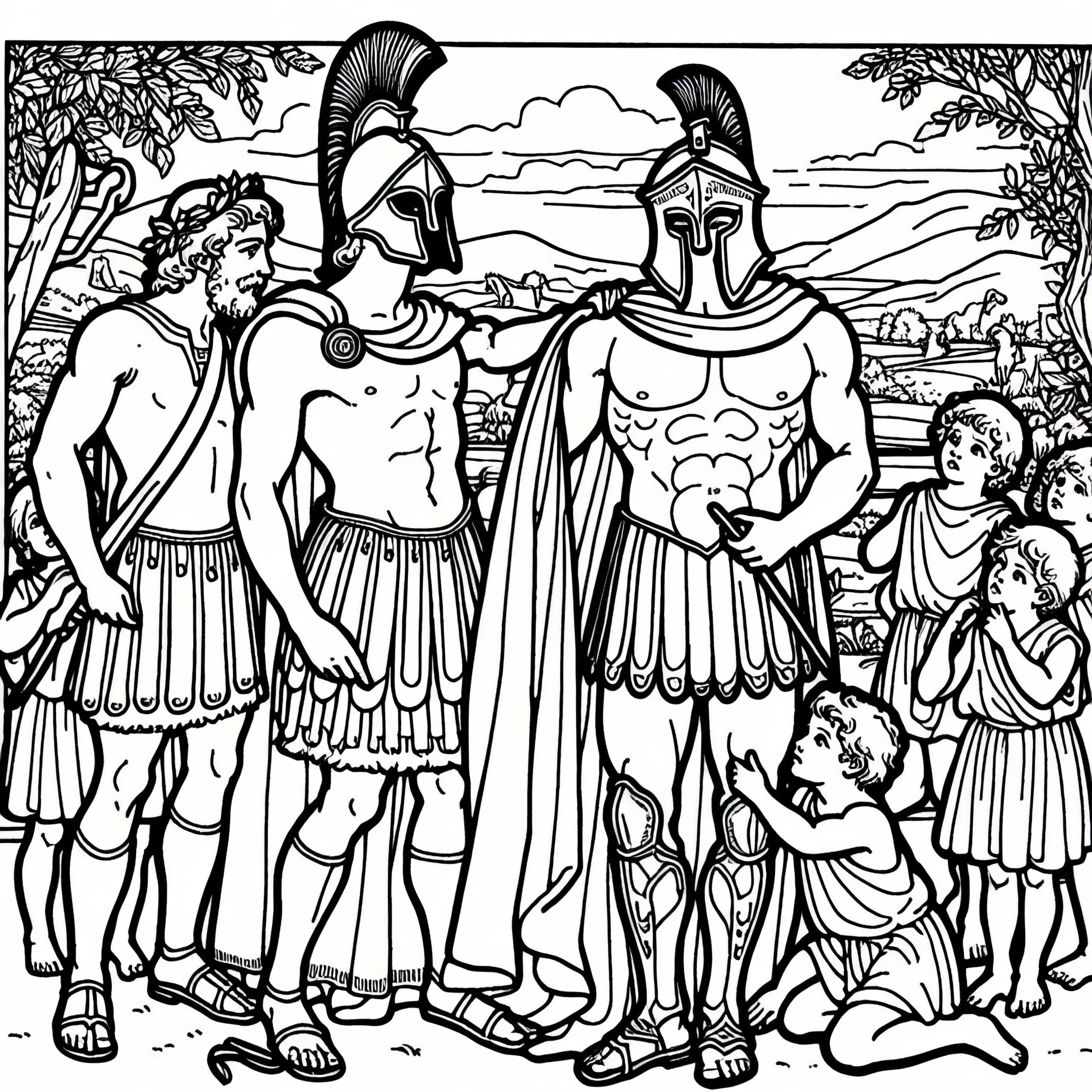 Achilles erhält neue Rüstung von Hephaistos – Ausmalbild Ilias gratis