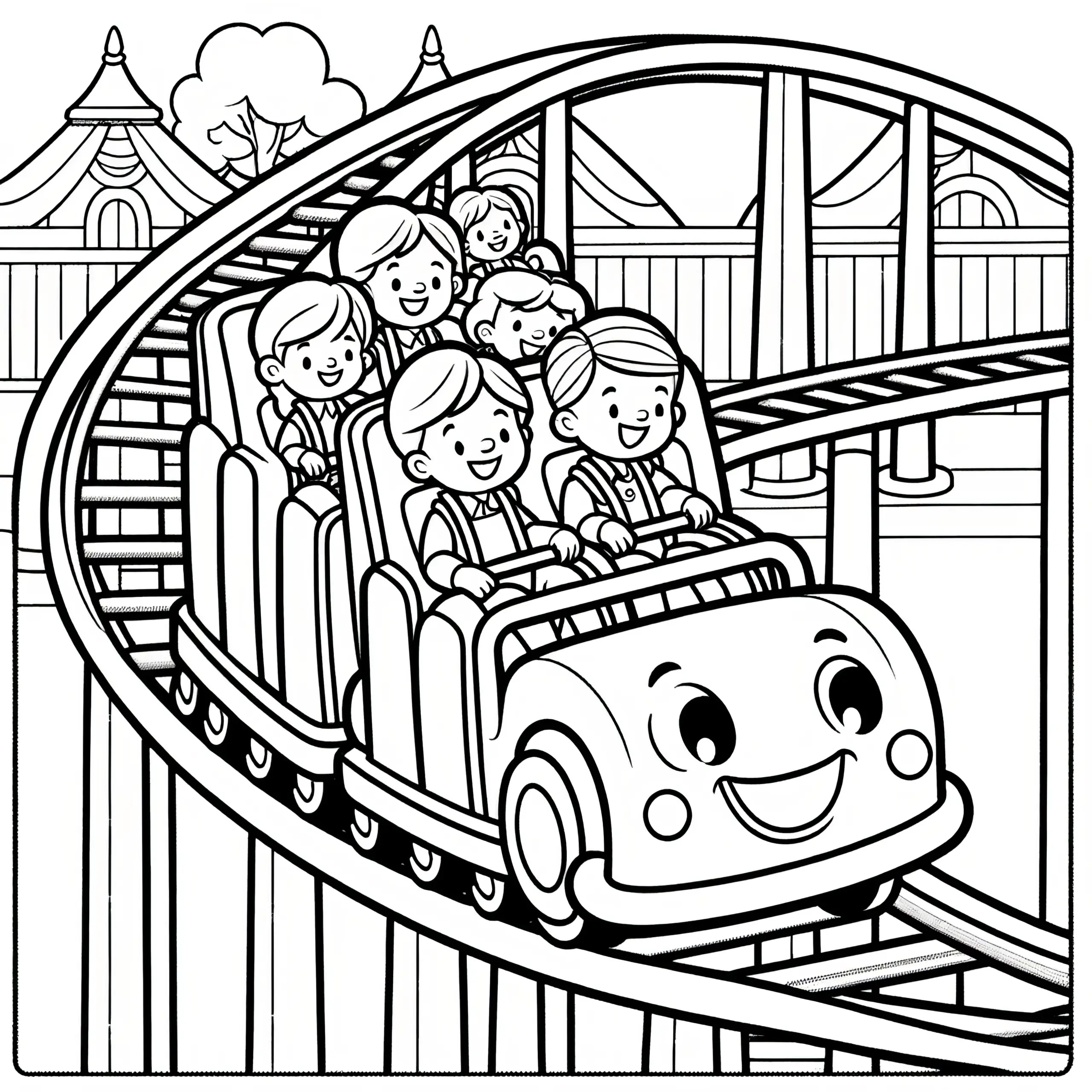 Achterbahnspaß mit Kindern: Ausmalbild kostenlos