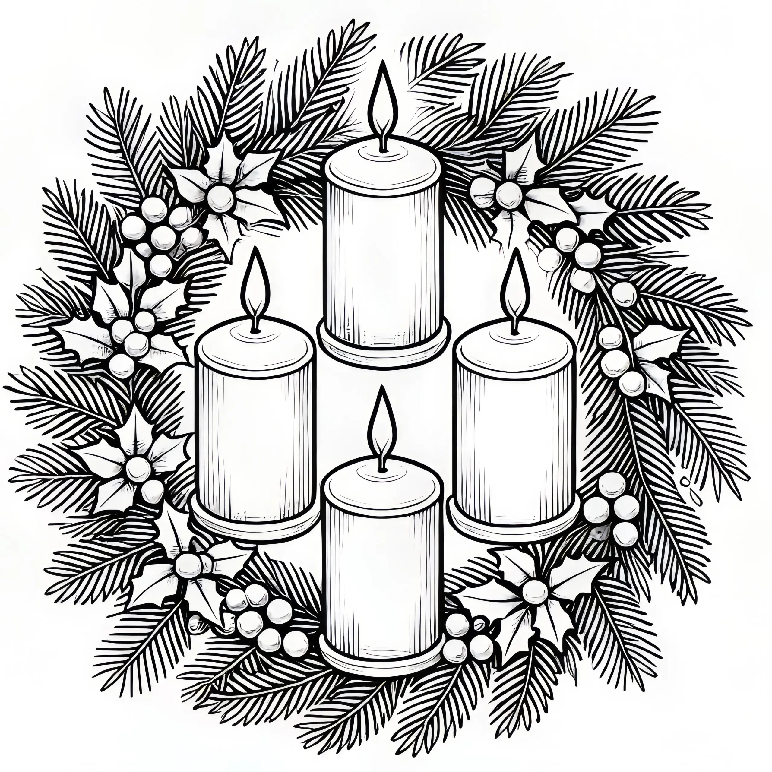 Adventskerzen-Ausmalbild mit Adventskranz