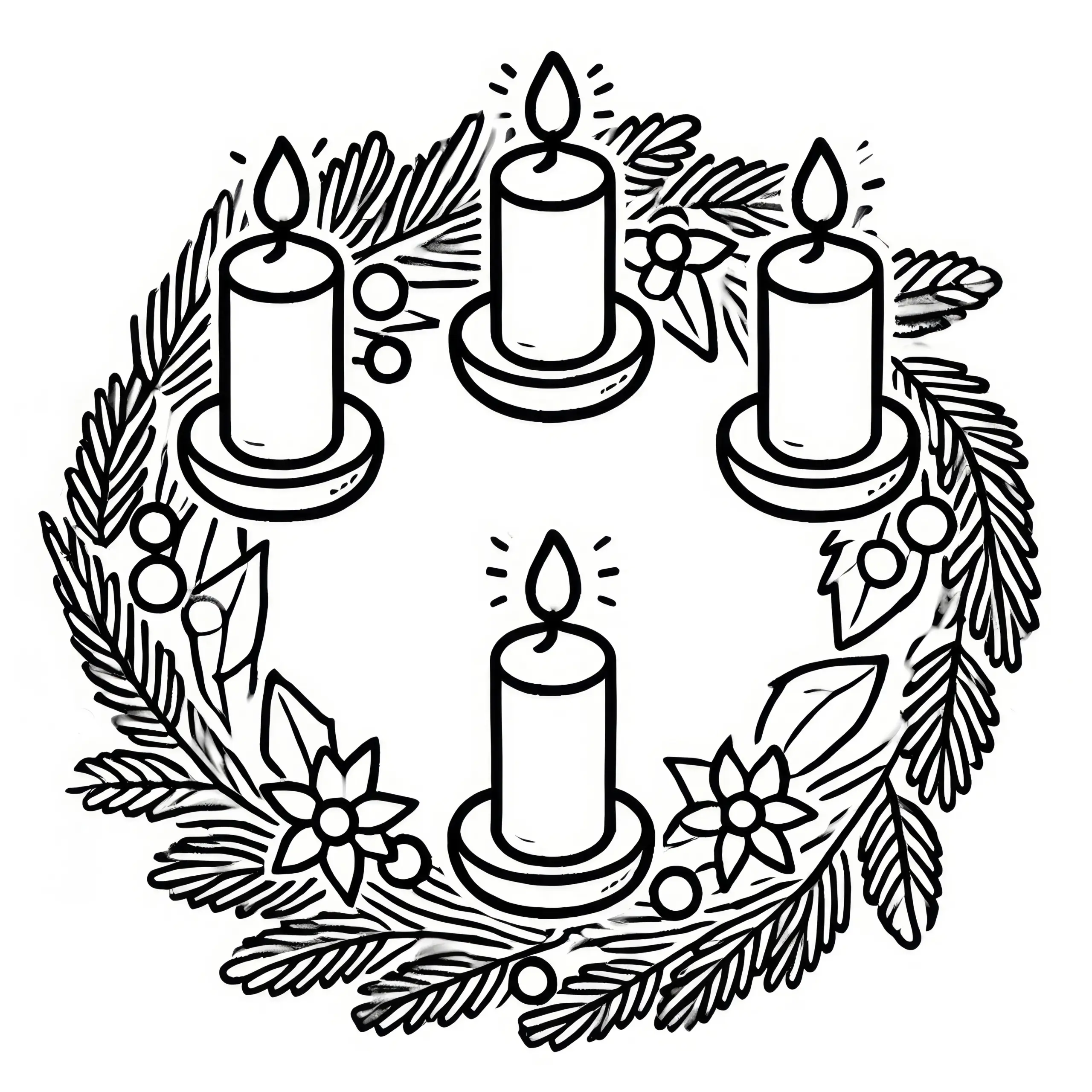 Adventskranz als einfaches Ausmalbild für Kinder