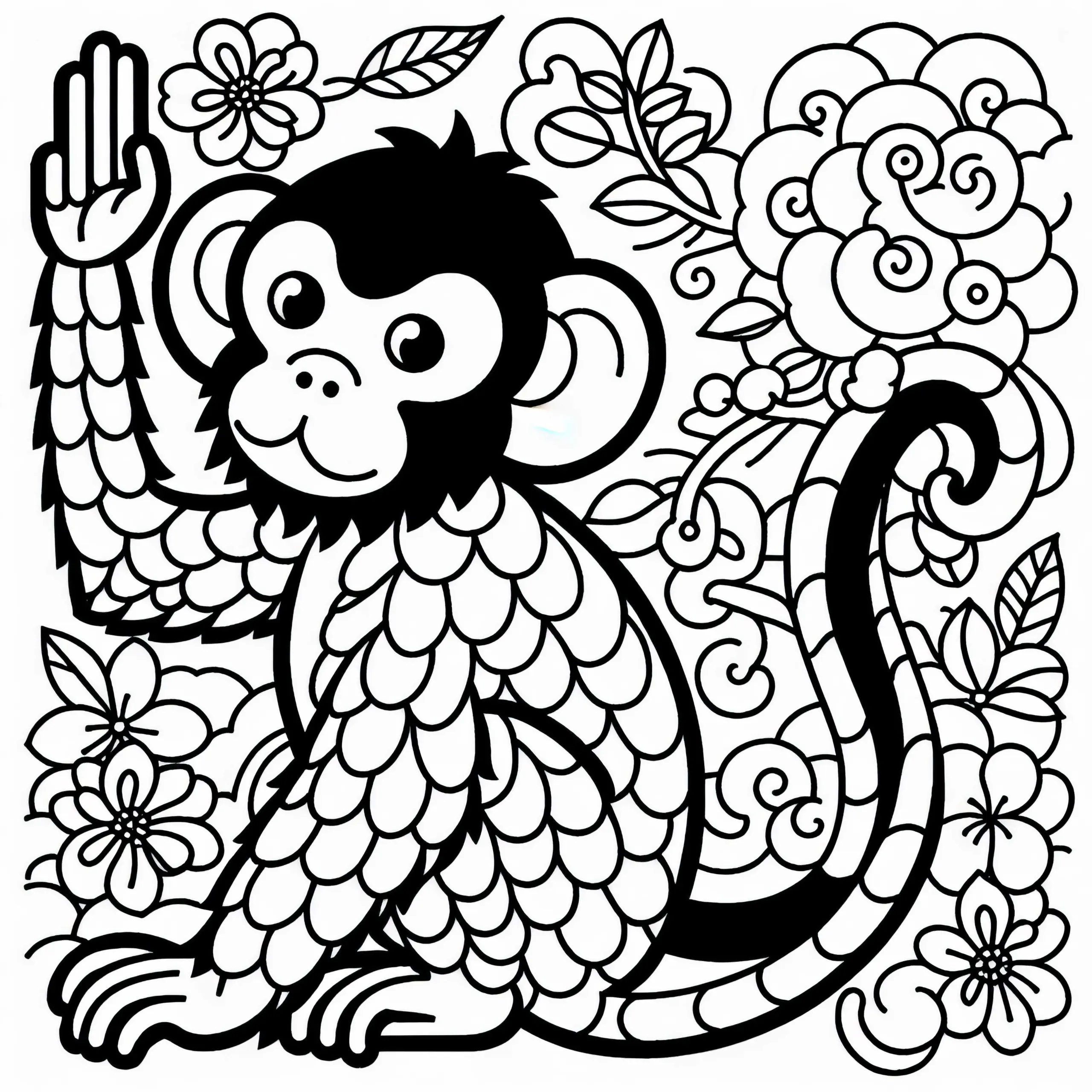 Affe Malvorlage Chinesisches und Japanisches Tierkreiszeichen Kostenlos (Ausmalbild)