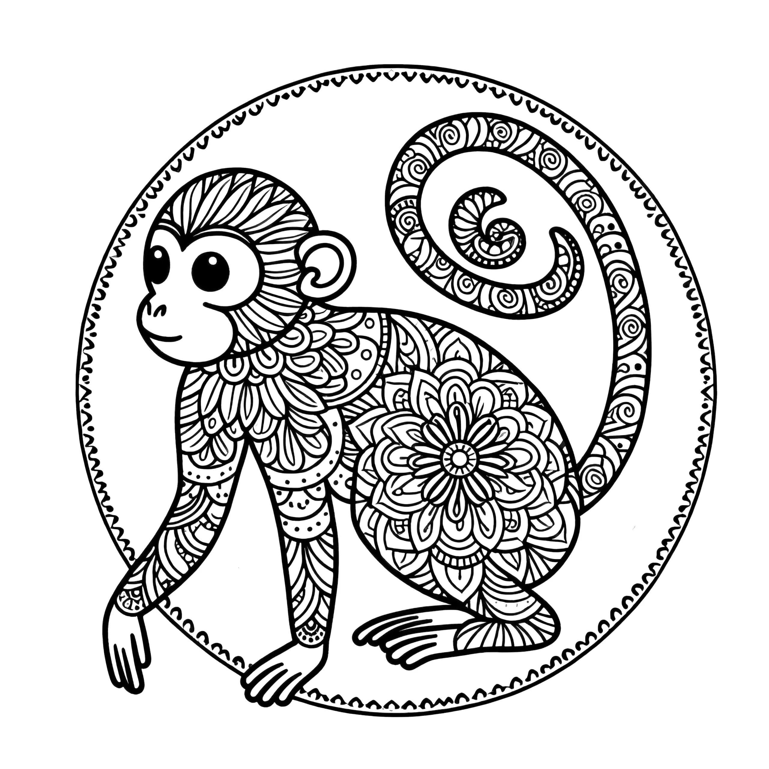 Affe-Mandala einfach: Gratis zum Ausmalen (Ausmalbild)