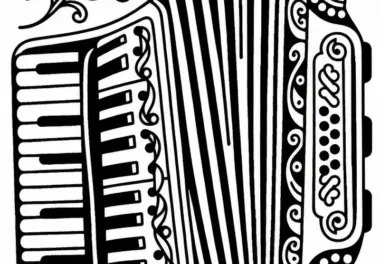 Ausmalbild eines Akkordeons – Tasteninstrument zum Ausmalen