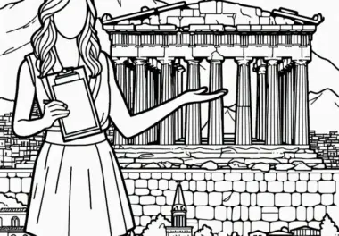Bild mit der Akropolis in Athen, Griechenland – Ausmalbild mit Reiseführerin für Europa kostenlos herunterladen