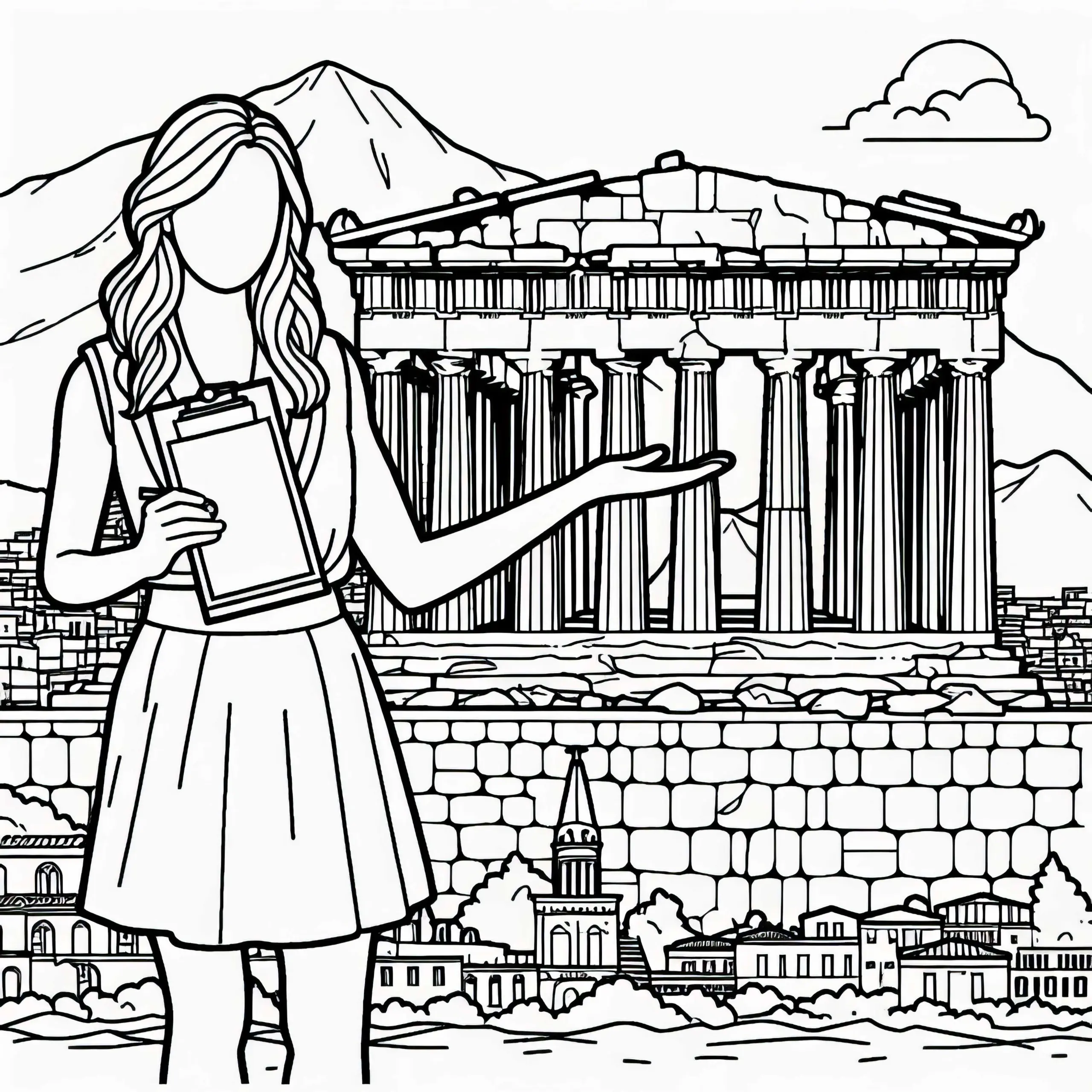 Bild mit der Akropolis in Athen, Griechenland – Ausmalbild mit Reiseführerin für Europa kostenlos herunterladen