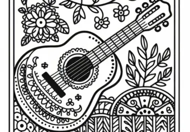 Akustikgitarre Malvorlage – Zupfinstrument kostenlos