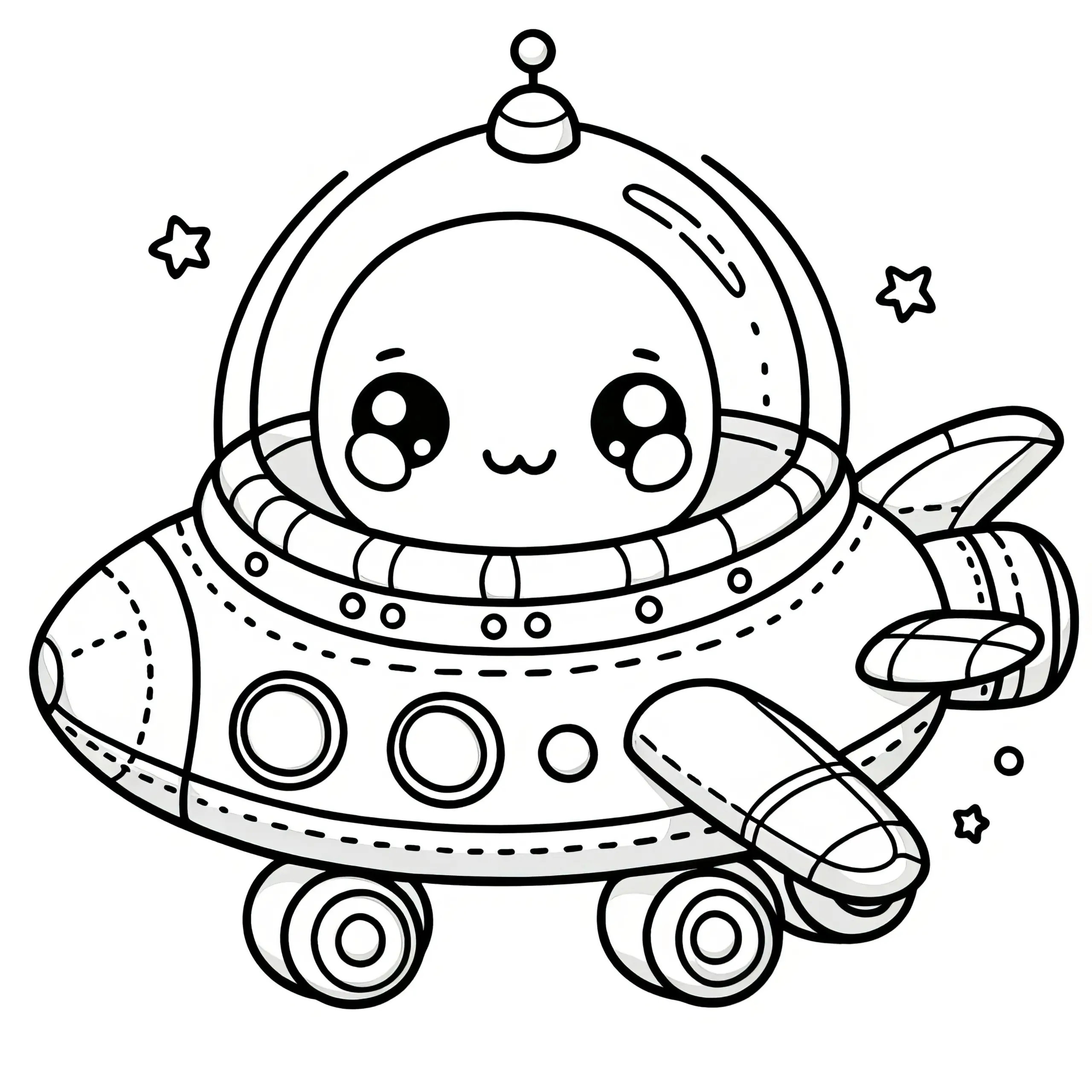 Alien im UFO: Einfache Malvorlage für Kinder (Kostenlos) (Ausmalbild)