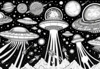 Alien-Invasion Ausmalbild zum Gratis Download