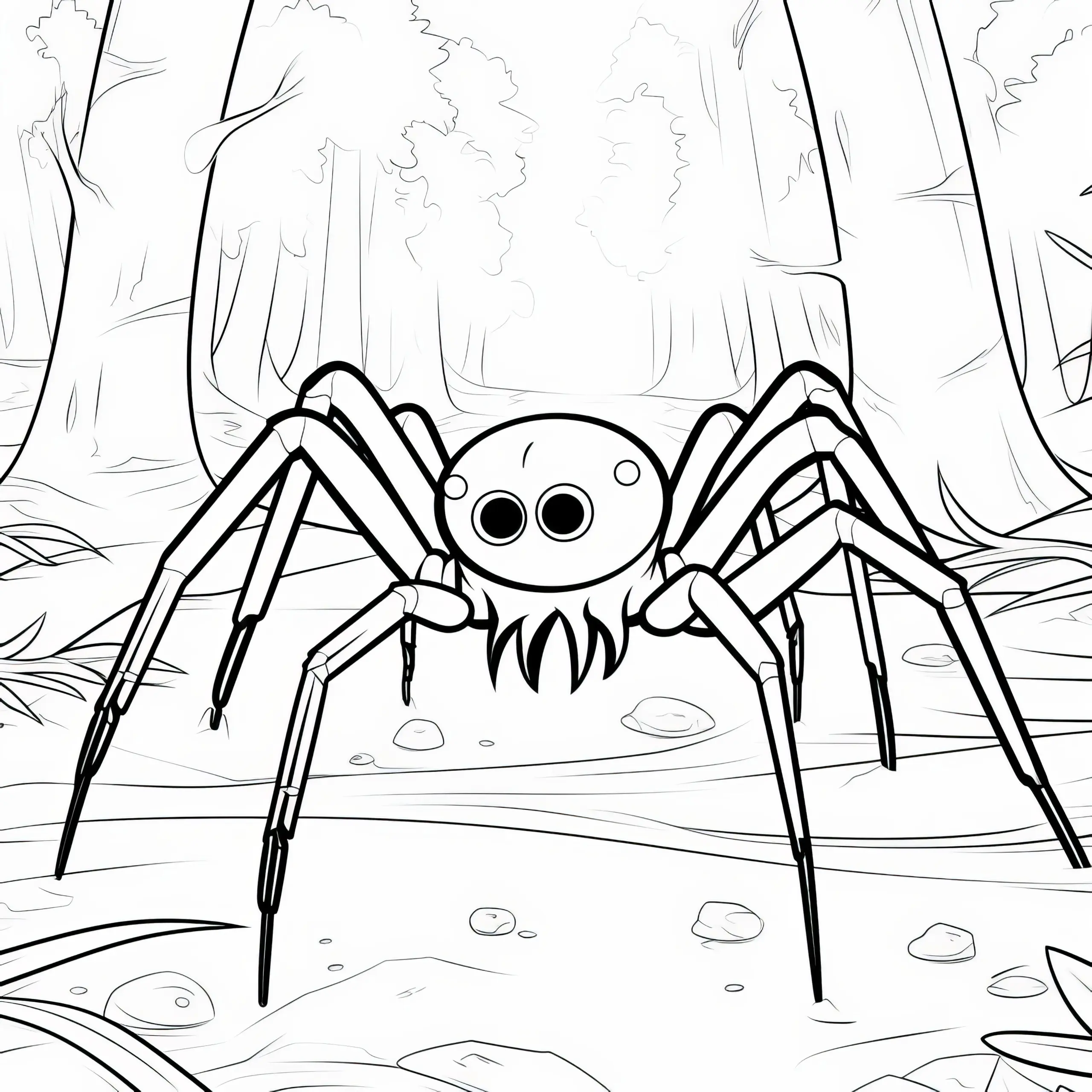 Alien-Spinne im Wald: Ausmalbild zum Download (Gratis)