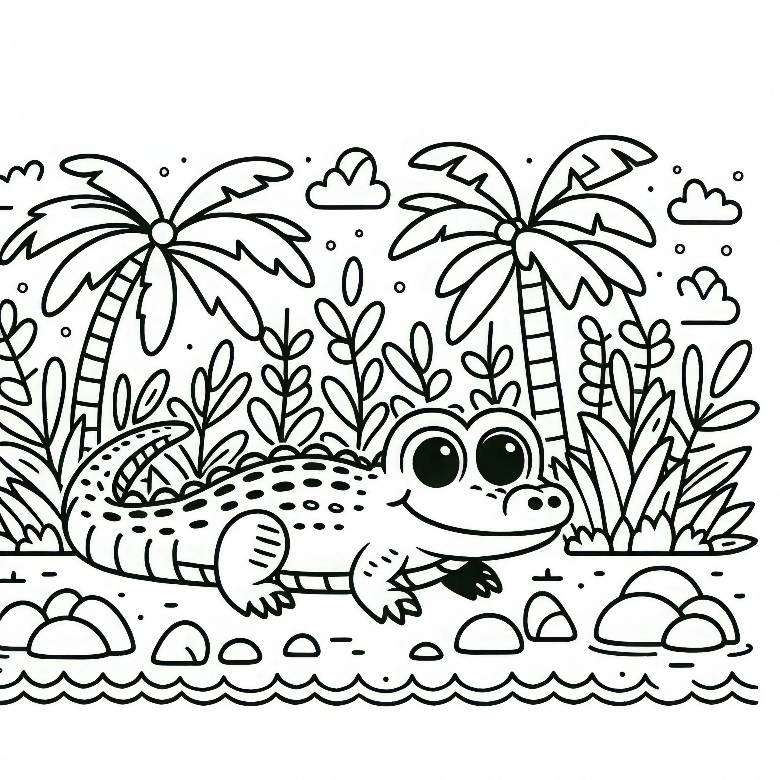 Alligator Ausmalbild Einfach Gratis herunterladen