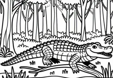 Alligator läuft durch Sumpflandschaft – Ausmalbild kostenlos