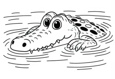Alligator liegt still im Wasser – Malvorlage kostenlos