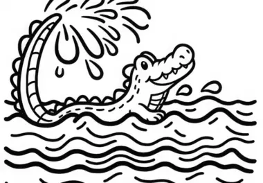 Alligator schlägt mit Schwanz ins Wasser – Malvorlage Einfach Kostenlos