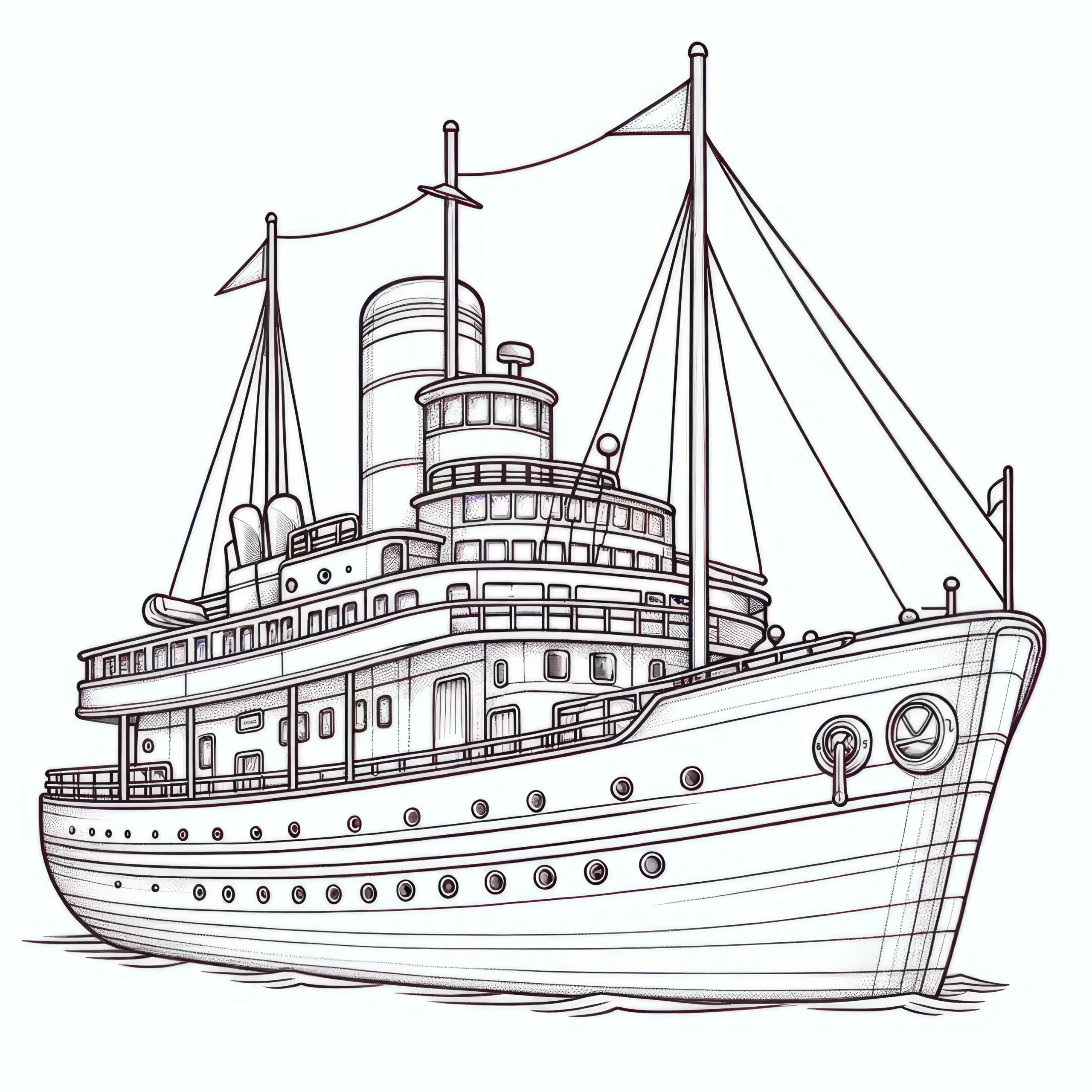 Alter Dampfer und Passagierschiff zum Ausmalen (Kostenlos) (Ausmalbild)